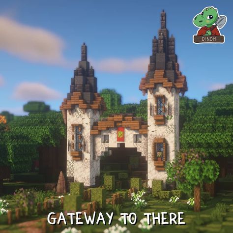 Minecraft Medieval Gate Design, Fantasy Gateway, Minecraft Gate, Gateway Design, Minecraft Castle Designs, Vila Medieval, Minecraft Kingdom, Minecraft Statues, Follower Count