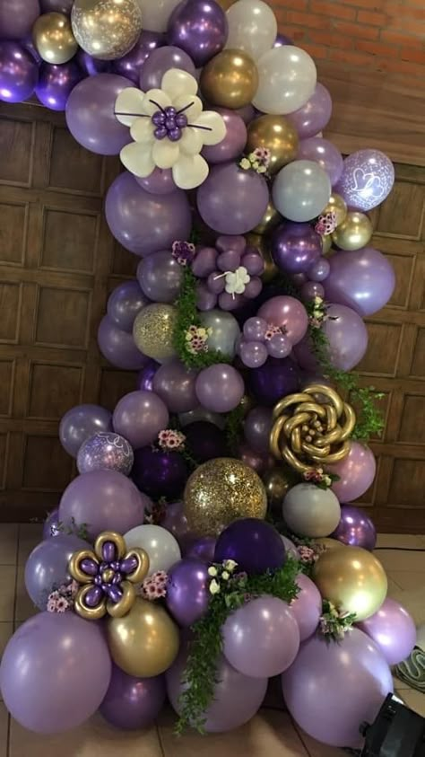 Homecoming Tangled Theme, Repunzle Theme Birthday Party, Purple Table Decorations Birthday, Tangled Balloon Arch, Rapunzel Theme Sweet 16, Rapunzel Quinceanera Theme Centerpiece, Tangled In Our Memories Prom Theme, Rapanzul Quince Theme, Tangled Hoco Theme