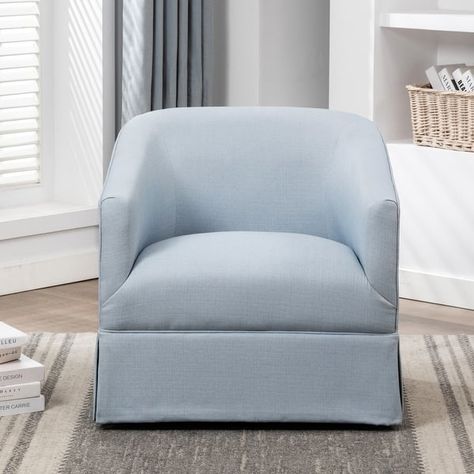 Elayne Skirted Fabric Swivel Accent Chair by Greyson Living - Bed Bath & Beyond - 34740731 Skirted Swivel Chair, Light Blue Accent Chair, Coastal Accent Chairs, Comfy Reading Chair, Lounge Chair Bedroom, Blue Accent Chairs, Living Brand, Fabric Accent Chair, Cozy Chair