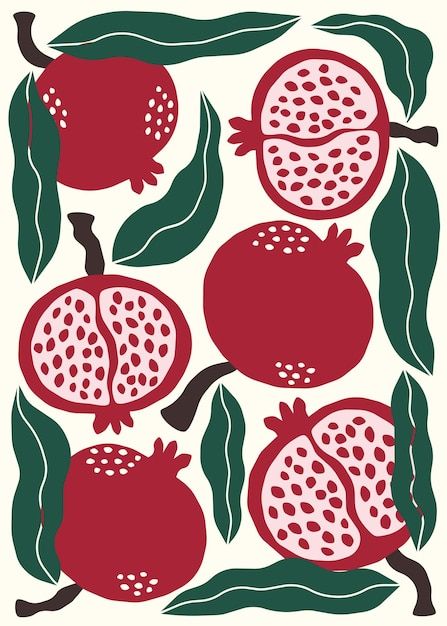 Pomegranate Vector, Abstract Fruit, Pomegranate Print, Animal Illustration Kids, Procreate Ipad Art, Fruit Illustration, Learning Graphic Design, Ipad Art, Plant Pattern