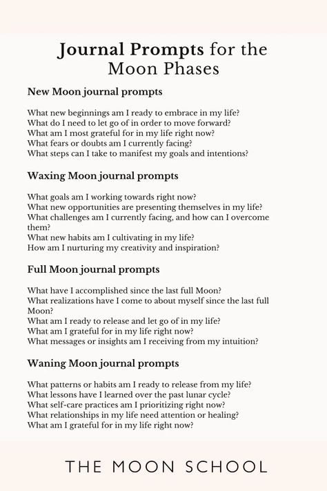 What is a Moon Journal? 10 Tips to Start Moon Journalling Today Purple Witch Moon Cycle, Full Moon Manifestation Journal, Libra New Moon Journal Prompts, Full Moon Questions, Moon Writing Prompts, Moon Phases Spells, First Quarter Moon Journal Prompt, 3rd Quarter Moon Ritual, Waning Gibbous Journal Prompts