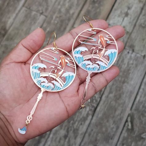 Koi Fish Accessories, Koi Fish Earrings, Koi Fish Jewelry, Koi Jewelry, Moon Bridge, Fish Accessories, Koi Fish Designs, Shopping List Clothes, Fish Designs