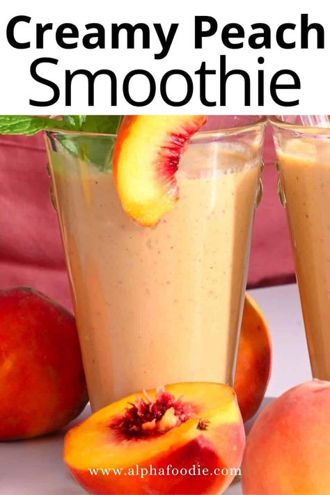 This peach smoothie is a refreshing, light, and delicious summery treat! Perfect for a healthy fruit-filled breakfast or snack! You just need a few ingredients and under 10 minutes to prepare it. Healthy Soomthies, Sweet Smoothie Recipes, Peach Smoothie Recipes Healthy, Fruit Breakfast Smoothie, Frozen Fruit Smoothie Recipes, Peach Smoothie Recipes, Breakfast Drinks, Making Smoothies, Recipes Strawberry