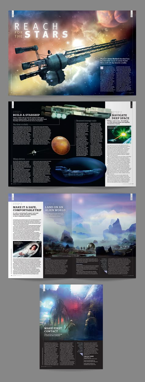 Magazine Layout Design One Page, Science Magazine Ideas, Science Layout Design, Magazine Article Layout Design Ideas, Science Magazine Cover Design, Space Magazine Cover, Scientific Article Design, Magazine Layout Design Illustration, Space Magazine Design