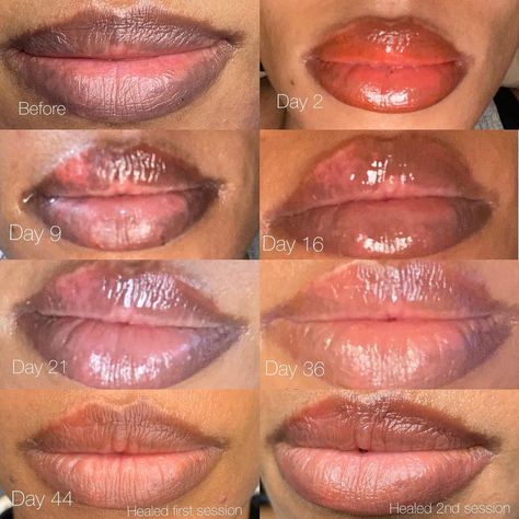 Lip Neutralization Before And After, Lip Blushing Black Women, Healed Lip Blush, Lip Blush Healing Process, Lip Blushing Tattoo Colors, Lip Blushing Tattoo Before And After, Lip Neutralization, Lip Color Tattoo, Pmu Lips