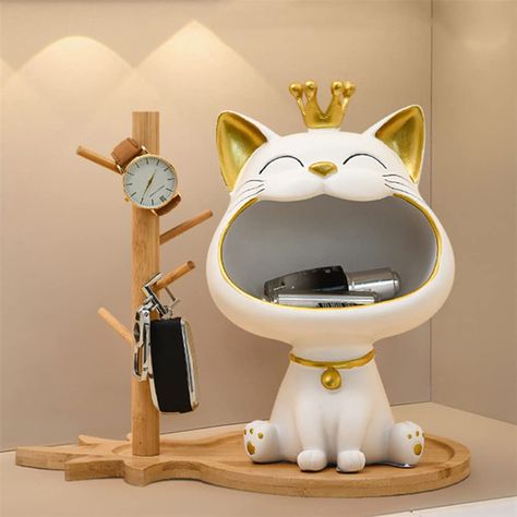 PRICES MAY VARY. Practical Storage Box: ���😻 This lucky cat is a great helper for your storage. It can be a key tray for the entryway table, a fruit candy dish for desk, or a trinket dish, a jewelry and cosmetic storage tray on the dressing table, and can also be placed on the coffee table to hold small objects. It's suitable for various occasions, such as living room, bedroom, balcony, desk, home, or office. Modern Aesthetic Design: 😻 The overall look is warm and lovely. Ingenious design decorat Balcony Desk, Key Bowl, Key Tray, Fortune Cat, Fruit Candy, Desk Art, Home Decor White, Bathroom Storage Solutions, Hand Building