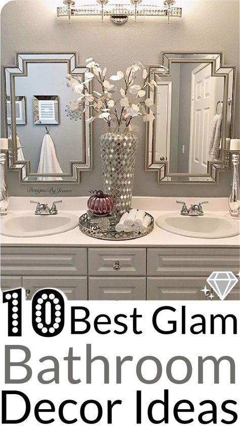 Small Glam Bathroom, Glam Bathroom Decor Ideas, Bathroom Decor Glam, Glam Bathroom Ideas, Diy Bathroom Decor Ideas, Bling Bathroom, Glam Bathroom Decor, Silver Bathroom Decor, Half Bath Decor