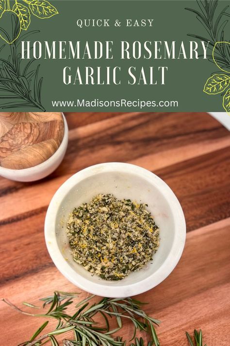 Rosemary Salt Photo Garlic Salt Recipe, Rosemary Salt Recipe, Seafood Butter, Rosemary Salt, Rosemary Garlic, Lemon Rosemary, Roasted Pork, No Salt Recipes, Quick Dinner Recipes