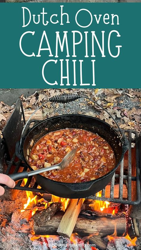 Camping Chili, Dutch Oven Chili Recipe, Dutch Oven Chili, Campfire Chili, Dutch Oven Camping Recipes, Camping Dinner, Camping Meal, Best Dutch Oven, Dutch Oven Camping