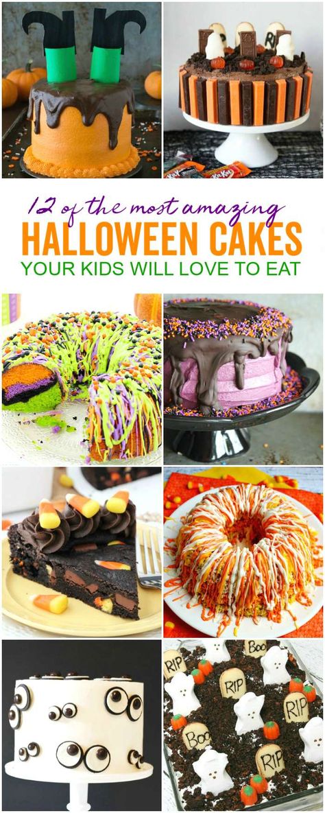 Halloween Cakes, Easy Halloween Cakes, Halloween Cakes for Kids, and Halloween Cake Ideas for the cutest Halloween Party Cakes! Halloween Cakes For Kids, Halloween Cake Ideas, Halloween Cakes Easy, Cakes For Kids, Desserts Party, Cakes Easy, Postres Halloween, Recetas Halloween, Halloween Class Party