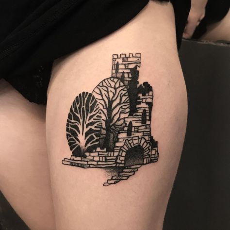 ҜRULL Tattoo on Instagram: “ꋪꀎꀤꈤ From my flashbook ♜. Paris @matierenoiretattoo Lyon @blackcircle_lyon ♜. #krulltattoo #blacktattoo #tattoodo #tattoo #lyon…” Ruins Tattoo, French Tattoo, Blackwork Tattoo, Body Tattoos, Inked Girls, Tattoo Artist, Tattoo On, Black Tattoos, Blackwork