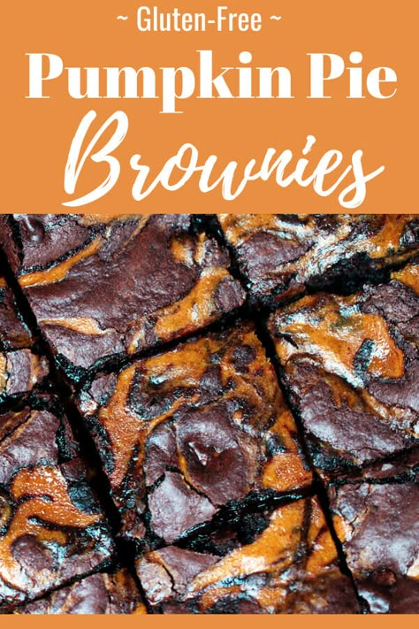 Halloween Baking Gluten Free, Gluten Free Pumpkin Brownies, Chocolate Pumpkin Desserts, Pumpkin Swirl Brownies, Brownies Fudgy, Gluten Free Holiday Recipes, Gluten Free Pumpkin Pie, Gluten Free Chocolate Recipes, Pie Brownies