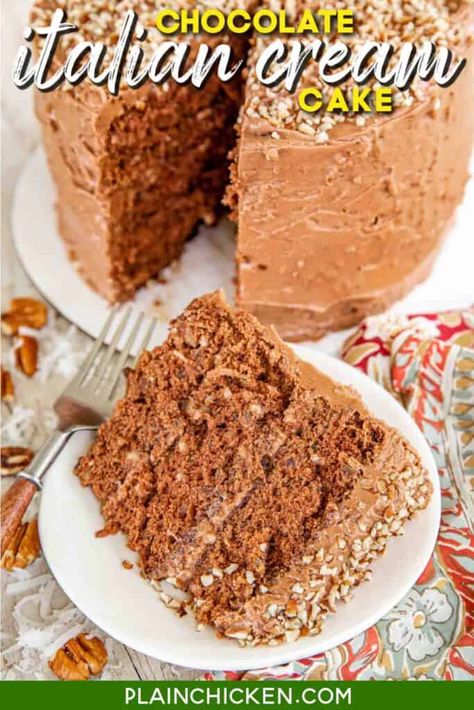 Chocolate Italian Cream Cake, Italian Cream Cake Recipe, Chocolate Cream Cake, Strawberry Layer Cakes, Strawberry Cream Cheese Frosting, Coconut Pecan Frosting, Lemon Pound Cake Recipe, Chocolate Cream Cheese Frosting, Italian Chocolate