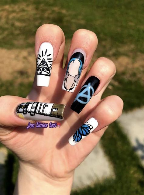 Gamer Nails Design, Video Game Nail Art, Life Is Strange Nails, The Last Of Us Nails, Videogame Nails, Gaming Nails, Video Game Nails, Gamer Nails, Gamer Fanart