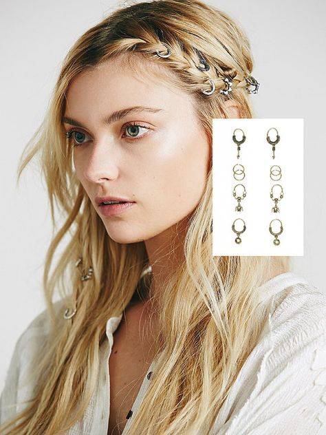 Hair Rings Gold Ivory 10 Piece Set Etched Arrows by Made4Walkin Side Braid, Festival Jewelry, Hair Rings, Trending Hairstyles, Boho Hairstyles, Fish Tail Braid, Makati, Hair Accessories For Women, Hair Jewelry