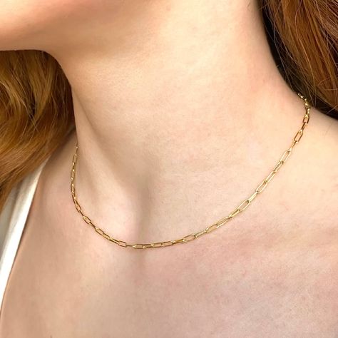 14K Gold Paperclip Chain Necklace Dainty Gold Chain Link - Etsy Heart Pendent, Chain Layering, Dainty Gold Chain, Paperclip Necklace, Necklace Gold Chain, Paperclip Chain Necklace, Chain Necklace Gold, Pendent Necklace, Link Chain Necklace