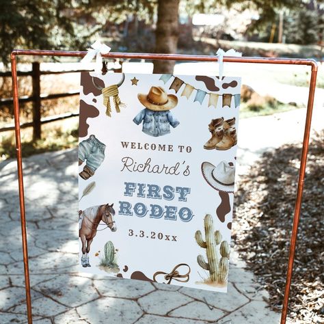 First Rodeo Cowboy 1st Birthday party Welcome First Rodeo Party Decor, First Rodeo Backdrop, Rodeo Backdrop, Rodeo Party Decor, Cowboy 1st Birthday Party, First Rodeo Party, Cowboy Themed Birthday Party, Rodeo Birthday Parties, Rodeo Party