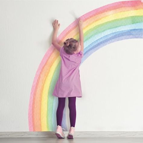 Watercolor Rainbow Wall, Rainbow Wall Mural, Rainbow Wall Decal, Wall Art Sticker, Girls Nursery, Watercolor Rainbow, Rainbow Decorations, Kids Wall Decals, Living Room Wall Decor