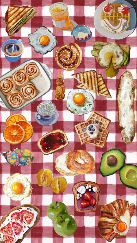 #picnic #food #breakfast #wallpaper #vibes #coolgirl #itgirl #vintage #timelapse Breakfast Wallpaper, Pink Party Foods, Food Collage, Wallpaper Vibes, Food Patterns, Food Backgrounds, Food Breakfast, Different Art Styles, Visual Aesthetics