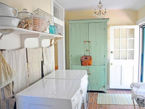 10 Chic Laundry Room Decorating Ideas : Rooms : HGTV Laundry Room Paint Color, Vintage Laundry Room Decor, Laundry Room Paint, Laundry Room Decorating, House Laundry Room, Vintage Laundry Room, Farmhouse Laundry, Farmhouse Laundry Room, Vintage Laundry