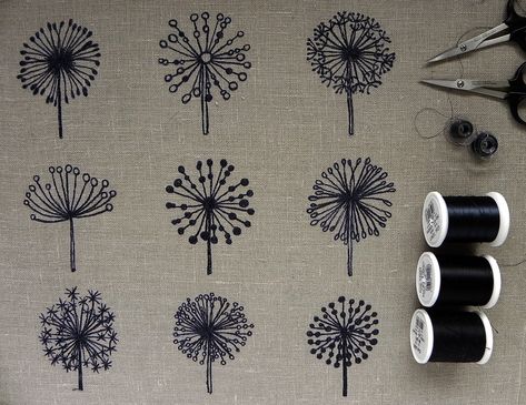 Sashiko Dandelion, Sashiko Embroidery, Embroidery Template, Free Motion Embroidery, Hand Embroidery Flowers, Creative Embroidery, Japanese Embroidery, Sewing Embroidery Designs, Crewel Embroidery