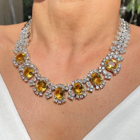 Yellow Diamond Necklace featuring semi precious canary yellow stones and cz diamond. Ideal jewelry to pair with your bridal wedding gown and prom gown. This Victorian Style LUXURY necklace will surely elevate your look. Perfect gift for Her. *𝐏𝐑𝐎𝐃𝐔𝐂𝐓 𝐃𝐄𝐓𝐀𝐈𝐋* * 𝐌𝐚𝐭𝐞𝐫𝐢𝐚𝐥: Brass * 𝐏𝐥𝐚𝐭𝐢𝐧𝐠: White Rhodium Plated * 𝐒𝐭𝐨𝐧𝐞: AAA-quality CZ Diamond & Yellow Sapphire. *𝐃𝐈𝐌𝐄𝐍𝐒𝐈𝐎𝐍𝐒* *𝐍𝐞𝐜𝐤𝐥𝐚𝐜𝐞* * 𝐖𝐞𝐢𝐠𝐡𝐭: 69 gm  * 𝐋𝐞𝐧𝐠𝐭𝐡: 9 Inches * 𝐖𝐢𝐝𝐭𝐡: 0.75 Inches *𝐄𝐚𝐫𝐫𝐢𝐧𝐠𝐬* * 𝐖𝐞𝐢𝐠𝐡𝐭: 9 gm each * 𝐋𝐞𝐧𝐠𝐭𝐡: 1.8 Inches * 𝐖𝐢𝐝𝐭𝐡:  0.7 Inches * 𝐂𝐥𝐨𝐬𝐮𝐫𝐞: Push Back 𝐕𝐢𝐬𝐢𝐭 𝐎𝐮𝐫 𝐅𝐀𝐐𝐬 𝐟𝐨𝐫 𝐒𝐡𝐢𝐩𝐩𝐢𝐧𝐠 𝐏𝐨𝐥𝐢𝐜𝐢𝐞𝐬 𝐚𝐧𝐝 𝐂𝐚𝐫𝐞 𝐈𝐧𝐬𝐭𝐫𝐮𝐜𝐭𝐢𝐨𝐧 *𝐃𝐈𝐒𝐂𝐋𝐀𝐈𝐌𝐄𝐑* * Product color may slightly vary d Yellow Diamond Necklace, Necklace Luxury, Luxury Necklace, Cz Necklace, Canary Yellow, Necklace Wedding, Yellow Stone, Jewelry Statement, Yellow Sapphire