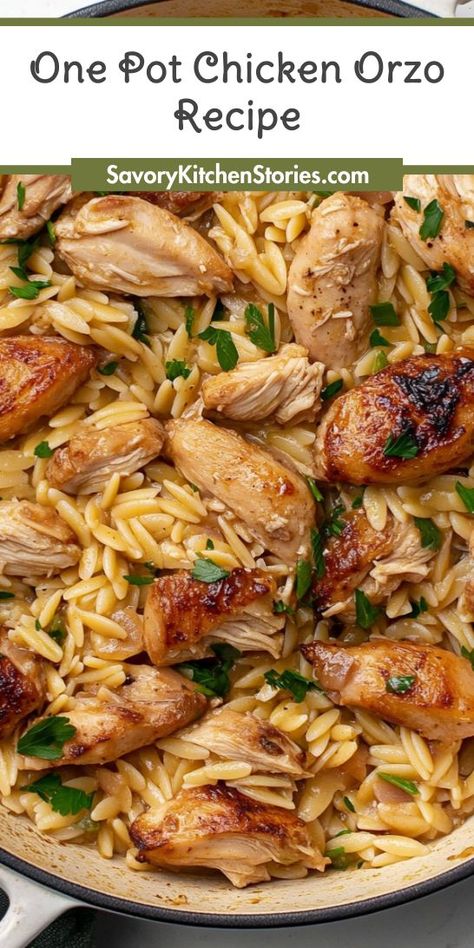 Want to enjoy a hearty yet light dinner without the hassle of multiple pots? This One Pot Chicken Orzo Recipe is packed with nutrients and flavor, making it a perfect choice for a satisfying meal! Be sure to save this recipe for your collection of easy dinner ideas! One Pot Chicken Orzo, Orzo Dinner Recipes, One Pot Orzo, Chicken And Orzo, Orzo Recipe, Chicken Tender, Orzo Recipes, Chicken Orzo, One Pot Chicken