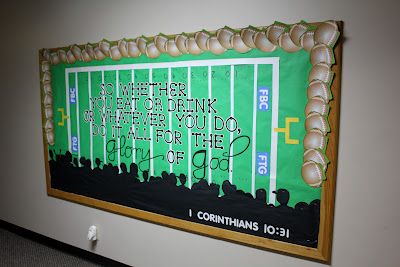 Church Bulletin Board Ideas | Bulletin Boards Superbowl Bulletin Boards, Soccer Bulletin Board, Football Bulletin Boards, Religious Bulletin Boards, Sunday School Bulletin Boards, Church Bulletin Board Ideas, Class Bulletin Boards, Bulletin Boards Ideas, Sports Theme Classroom