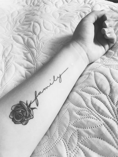 Rose with text Small Quotes Tattoos, Cute Small Quotes, Forearm Tattoo Quotes, Mama Tattoo, Small Couple Tattoos, Lavender Tattoo, Cursive Tattoos, Small Quote Tattoos, Quotes Family