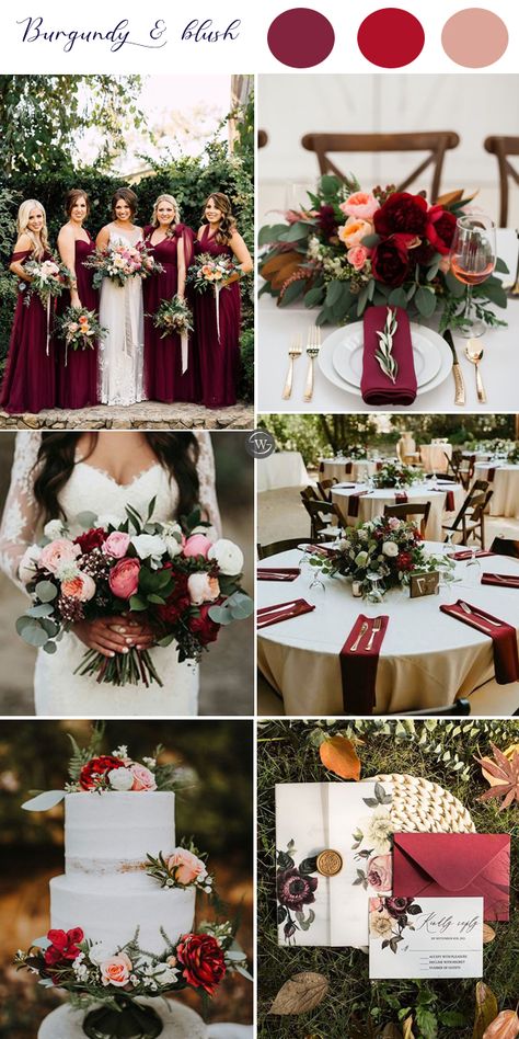 Burgundy Peach And Gold Wedding, Burgundy And Pale Pink Wedding, Wine Red And Blush Pink Wedding, Marsala And Blush Wedding, Wedding Motif Color 2024, Cabernet Wedding Decor, Wedding Motif Ideas 2023, Wine And Blush Wedding, Burgundy Summer Wedding