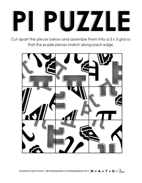 This pi puzzle is the perfect quick activity to add to any Pi Day Celebration to instantly make it more fun and festive! Can you arrange the 9 squares into a Liczba Pi, Math Websites, High School Classroom, Logic Puzzles, Maths Puzzles, Pi Day, Program Ideas, Handy Dandy, Puzzle Set