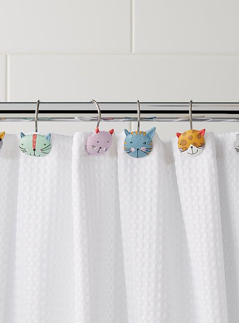 Darling kitten shower hooks Set of 12 | Simons Maison | Shop Shower Curtain Hooks Online in Canada | Simons Cat Theme Bathroom, Curtain Hooks Ideas, Shower Curtain Hooks Ideas, Cat Shower Curtain, Cat Ideas, Fall 23, Shower Hooks, Laundry Baskets, Shower Curtain Hooks