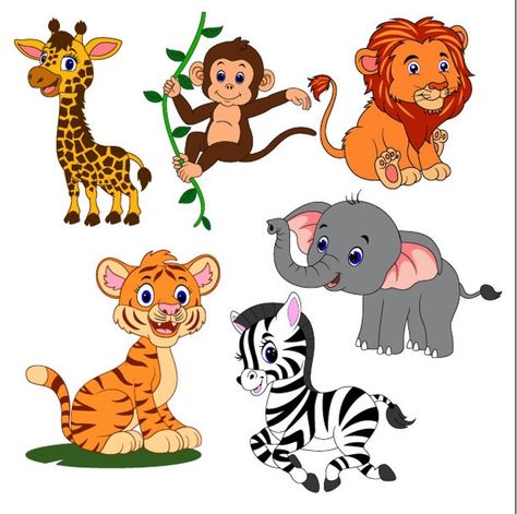 Safari Cartoon Animals, Animals Printables For Kids, Animals Clipart For Kids, Safari Animals Printables, Wild Animals Cartoon, Printable Safari Animals, Zoo Clipart, Animal Theme Nursery, Safari Animals Clipart