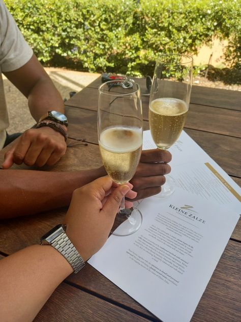 Two people holding filled champagne glasses with the wine estates menu underneath their hands Wine Tasting Date, Winery Date, Birthday Date, Birthday Dates, Manifestation Board, Your Boyfriend, Wine Tasting, Rose Wine, Alcoholic Drinks