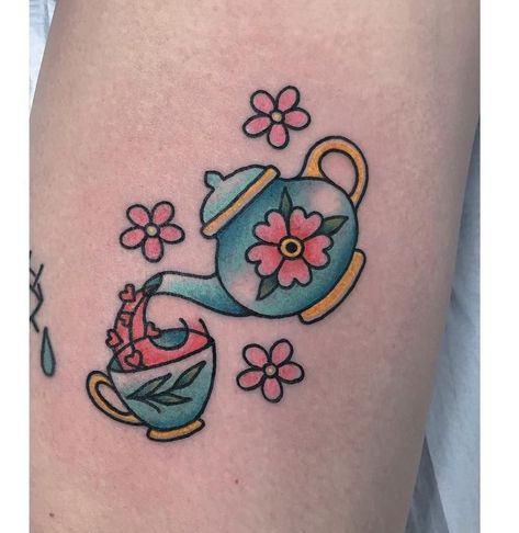 Tea Kettle Tattoo, Kettle Tattoo, Tea Leaves Tattoo, Cup Of Tea Tattoo, Teapot Tattoo, Tea Tattoo, Teacup Tattoo, Pin Up Girl Tattoo, Cup Tattoo