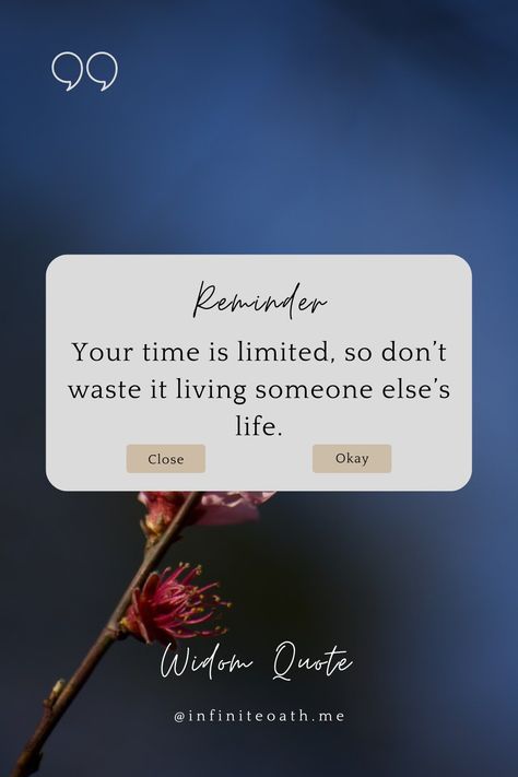 Your time is limited, so don’t waste it living someone else’s life. Life Quotes Deep Feelings, Your Time Is Limited, Life Is Wonderful, Always Be Grateful, Quotes Deep Feelings, Grateful For You, Be Grateful, Someone Elses, Quotes Deep