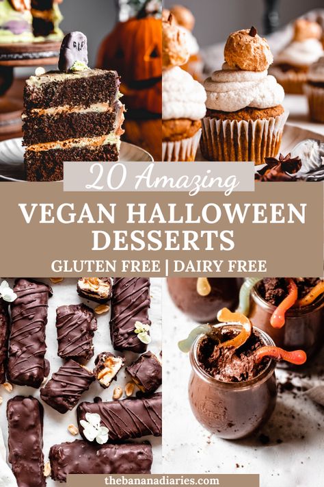 Gf Vegan Halloween Treats, Dirt Dessert Vegan, Vegan Desserts Halloween, Halloween Dirt And Worms, Vegan Dessert Halloween, Vegan Gluten Free Halloween Recipes, Gf Halloween Desserts, Gluten Free Dairy Free Halloween Desserts, Vegan Halloween Recipes Dessert