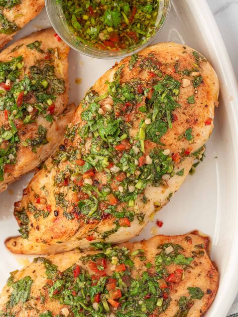 Baked Chimichurri Chicken Chimichurri Sauce Chicken, Argentinian Chimichurri, Chicken Packets, Oven Roasted Chicken Breast, Chimichurri Chicken, Chicken Shawarma Recipe, Chimichurri Recipe, Shawarma Recipe, Oven Chicken Recipes