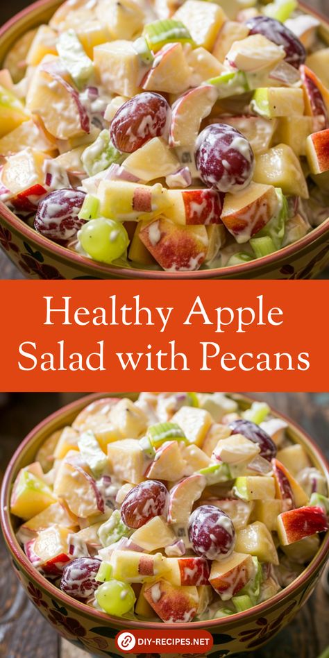 Try this healthy apple salad with pecans and dried cranberries. Tossed in a light mayo and brown sugar dressing, it's a tasty way to enjoy fresh fruit! Apple Salad With Peanut Butter Dressing, Granny Smith Apple Salad Recipes, Healthy Apple Salad Recipes, Fall Salad Recipes Healthy, Apple Fruit Salad Recipe, Fall Fruit Salad Recipes, Salad Recipes With Apples, Healthy Apple Salad, Apple Salad Recipe Easy