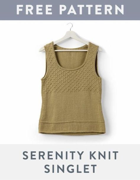 Serenity Knit Singlet - Free Pattern Womens Tank Top Pattern, Knitting Pattern Tank Top, Knitting Patterns Summer, Knit Tank Top Pattern, Free Knit Pattern, Top Knitting Pattern, Sugar Bush, Easy Knitting Patterns Free, Tank Top Pattern