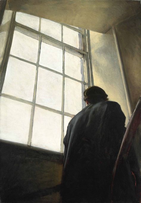 Stephen Conroy (b. 1964)  Man on Stairs  signed and dated 'Stephen Conroy 1993' (on the canvas overlap)  oil on canvas  78 x 54 in. (198.1 x 137.1 cm.) Arte Peculiar, The Secret History, Painting Illustration, Figurative Art, Dark Art, Classic Art, Aesthetic Art, Art Boards, The Sky