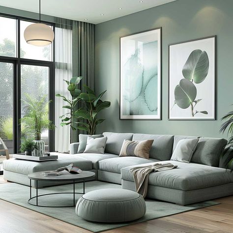 12+ Creative Inside House Color Ideas with a Cool Mint and Grey Combo • 333+ Art Images Mint Living Room Ideas, House Color Ideas, Mint Living Rooms, Organic Interior, Aqua Walls, Mint Walls, Grey Sofa Living Room, Living Room Transformation, Inside House