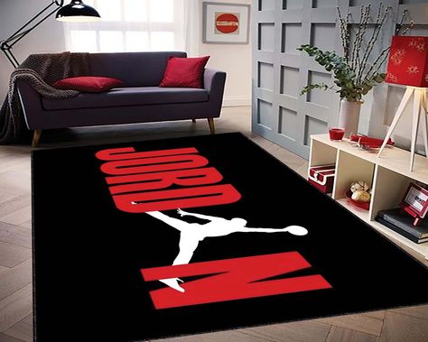 Legend Jordan Rug, Sports Decor Rug, Basketball Rug, Amazing Basketball Rug, Kids Room Decor, Birthday Gift Rug, Kids Room, Michael Jordan by RugsCustomHomeDecor on Etsy Boyfriend Bedroom, Jordan Rug, Basketball Rug, Gucci Bedding, Sneakerhead Room, House Decals, Rug Kids Room, Sports Decor, Rug Kids