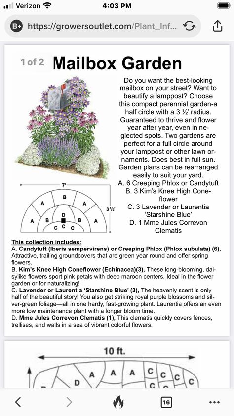 Mailbox Garden Plan, Mailbox Flowers, Perennial Garden Plans, Mailbox Garden, Creeping Phlox, Full Sun Perennials, Garden Plan, Sun Perennials, Planting Plan