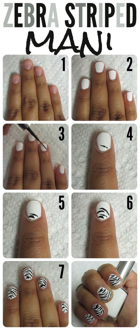 Zebra Striped Manicure Zebra Stripe Nails, Safari Nails, Zebra Nail Art, Do It Yourself Nails, Print Nail Art, Makeup Contour, Birthday Nail, Zebra Nails, Butterfly Nails