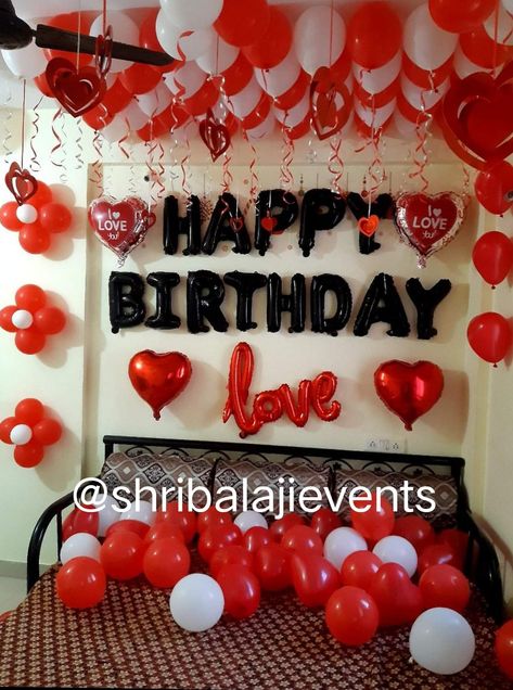 Balloon decoration of birthday party with red and white combination of balloons Birthday Decorations For Bf, Ballon Decorations Red And Black, Black Red And White Birthday Decorations, Red White Birthday Theme, White And Red Balloon Decorations, Red White Balloon Decorations, White And Red Birthday Decoration, Red Ballons Decorations, Birthday Decorations For Bedroom