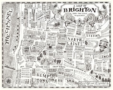 Map of Brighton Brighton Map, Coffee History, Brighton England, Travel Sketchbook, Hand Drawn Map, Drawn Map, Brighton And Hove, Fantasy Map, Illustrated Map