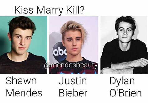 Kiss Shawn Kill Dylan and Marry Justin Kiss Marry Kill Ideas, Kiss Marry Kill Celebrities, Kiss Marry Kill Game, Kiss Marry Kill, Kiss Meaning, Sleepover Things, Sleepover Games, Sleepover Things To Do, Sleepover Ideas