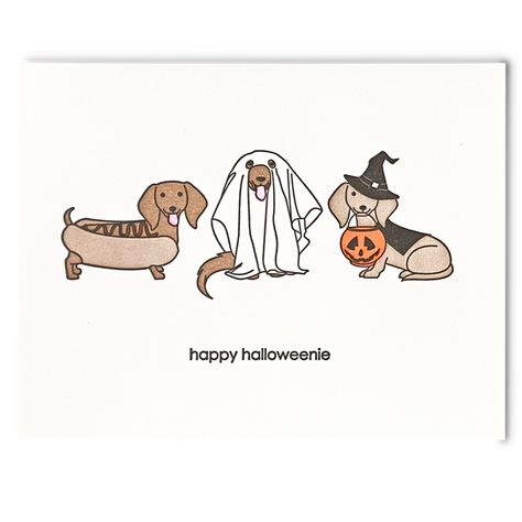 Happy Halloweenie Dachshund, Weiner Dog Halloween, Cute Fall Drawings, Cute Halloween Illustration, Halloweenie Dachshund, Halloween Dachshund, Dachshund Halloween, Dachshund Illustration, Happy Halloweenie