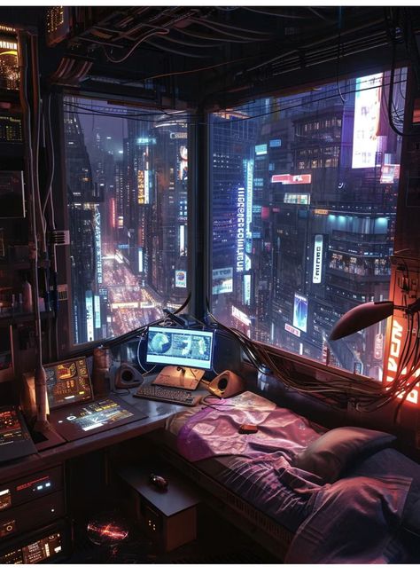 Cyberpunk Set Design, Scifi Apartment, Cyberpunk Rooms, Cyberpunk Interior Design, Cyberpunk House, Cyberpunk Apartment, Cyberpunk Interior, Cyberpunk Room, Futuristic Office